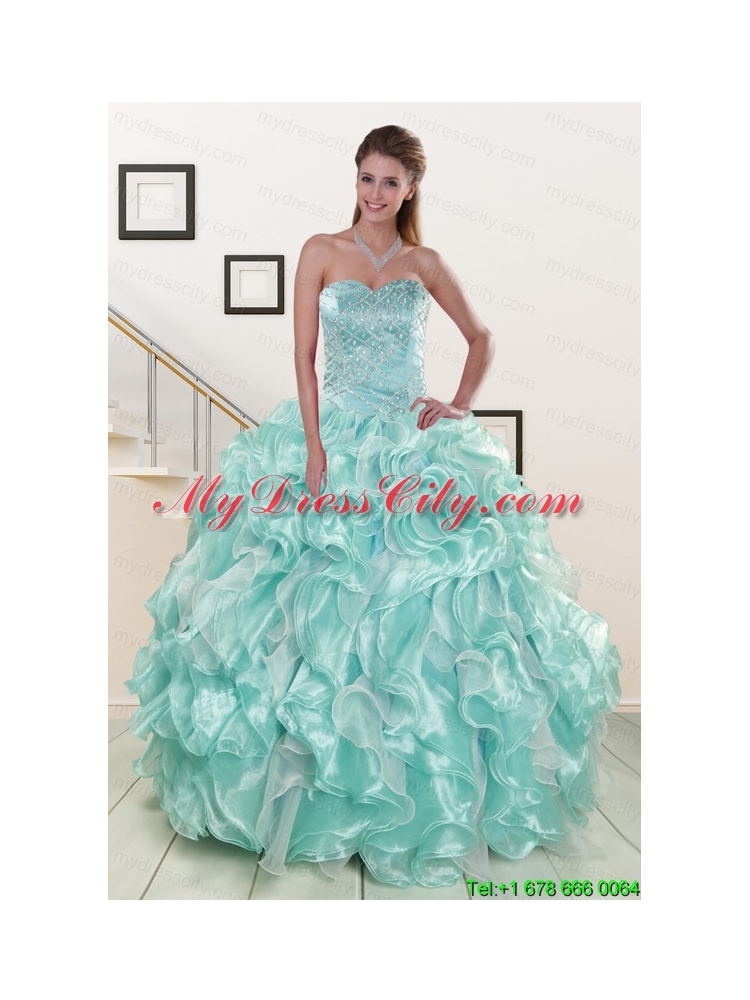 Beautiful Beading Sweet 16 Dresses in Apple Green for 2015