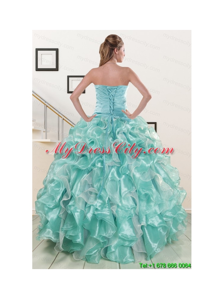 Beautiful Beading Sweet 16 Dresses in Apple Green for 2015