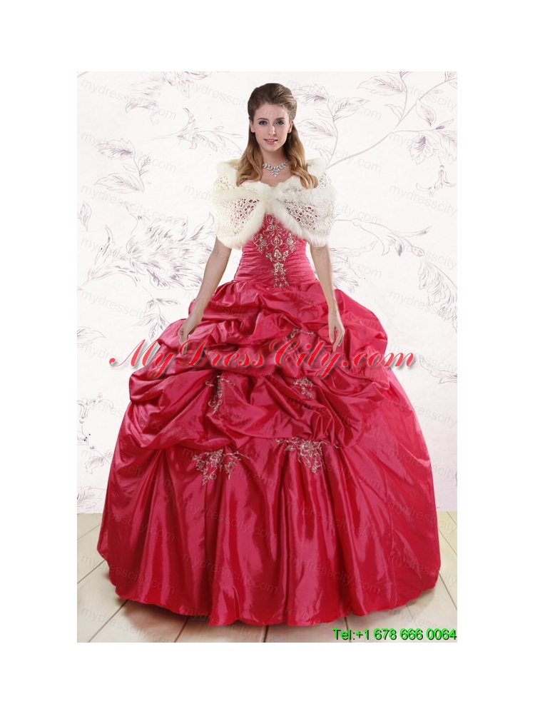 2015 New Style Strapless Appliques Quinceanera Dresses