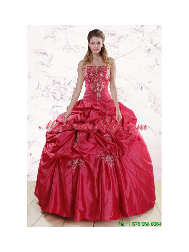 2015 New Style Strapless Appliques Quinceanera Dresses