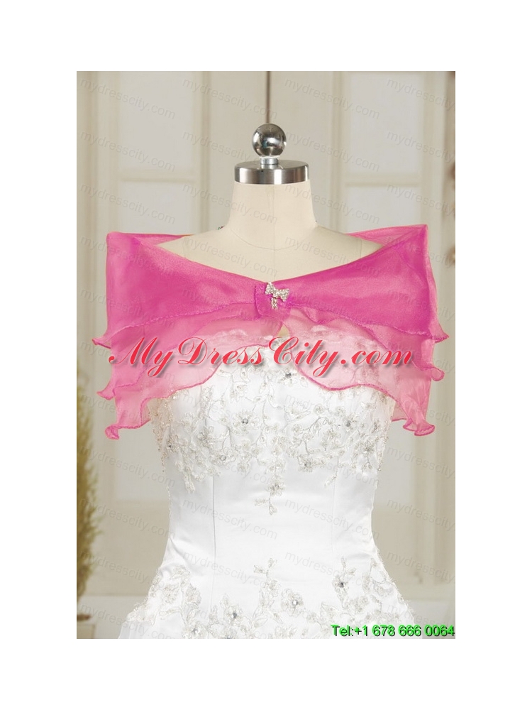 2015 Pretty Straps Hot Pink Quinceanera Dresses with Beading