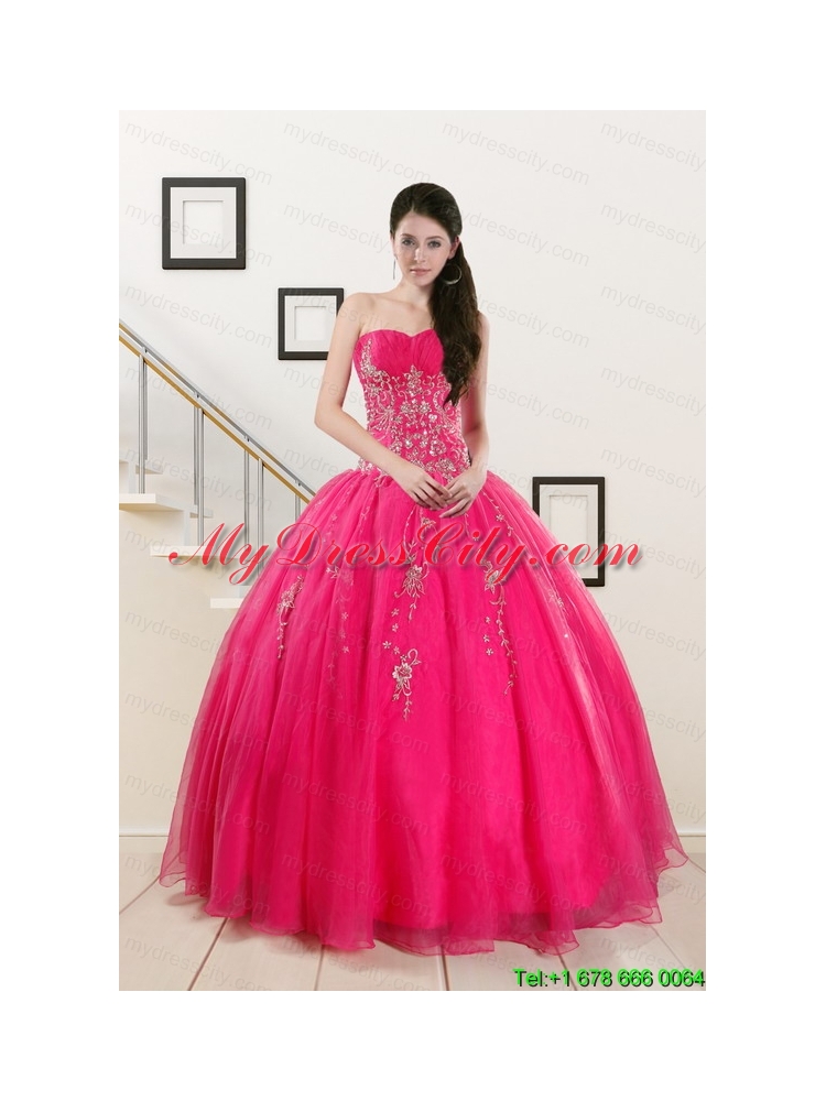 2015 Pretty Sweetheart Hot Pink Quinceanera Dresses with Beading