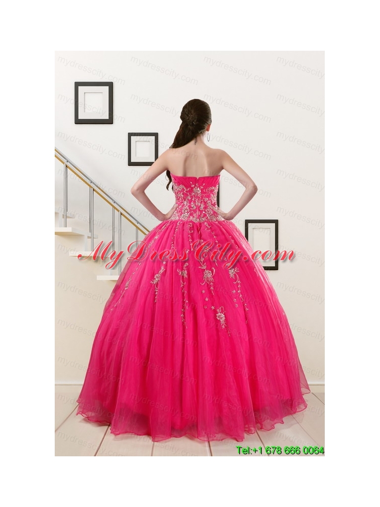 2015 Pretty Sweetheart Hot Pink Quinceanera Dresses with Beading