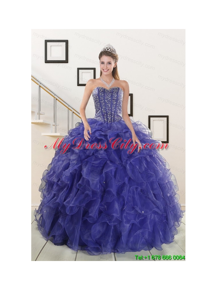 2015 Pretty Sweetheart Purple Quinceanera Dresses with Beading and Ruffles