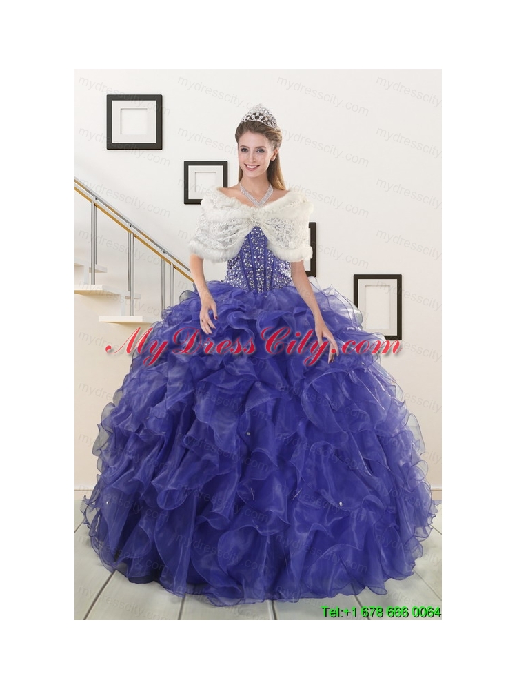 2015 Pretty Sweetheart Purple Quinceanera Dresses with Beading and Ruffles