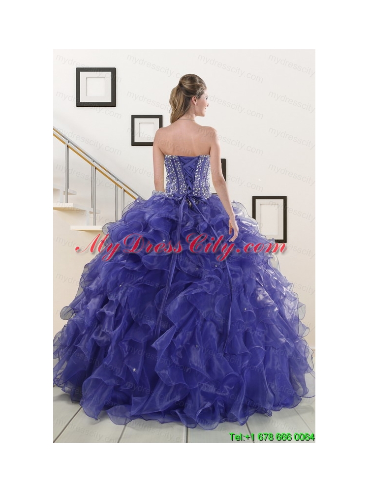 2015 Pretty Sweetheart Purple Quinceanera Dresses with Beading and Ruffles