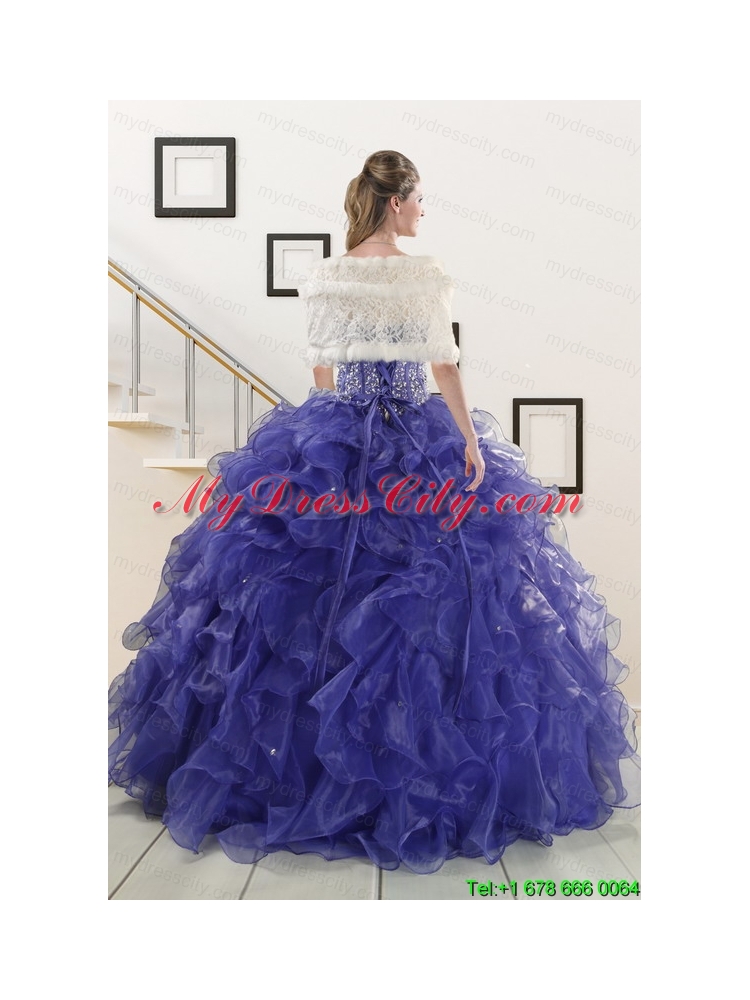 2015 Pretty Sweetheart Purple Quinceanera Dresses with Beading and Ruffles