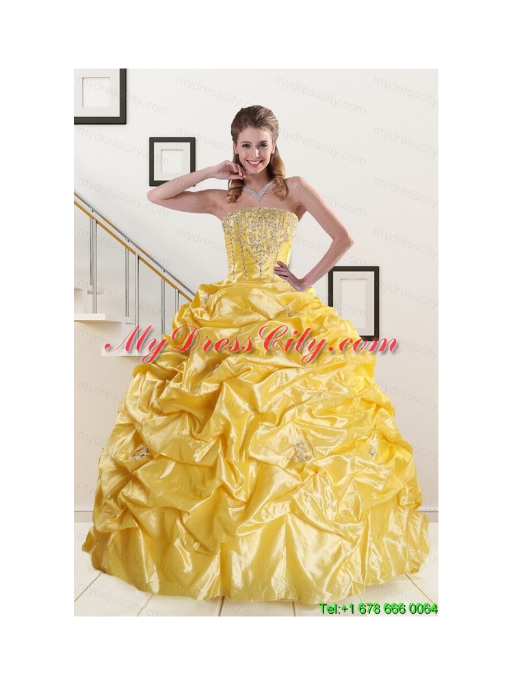 Beading Strapless 2015 Quinceanera Dresses with Sweep Train