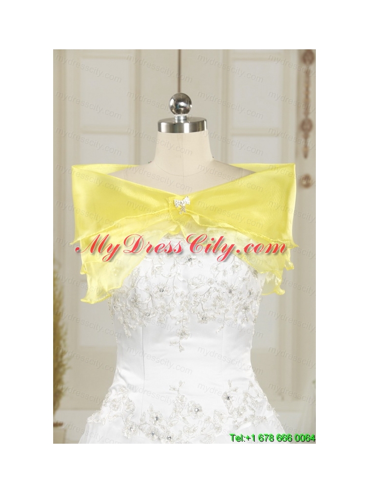 Beading Strapless 2015 Quinceanera Dresses with Sweep Train