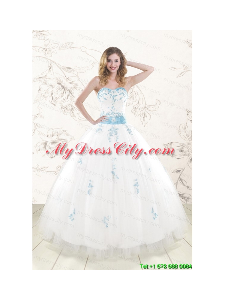 Cheap White Ball Gown Quinceanera Dresses with Appliques and Beading