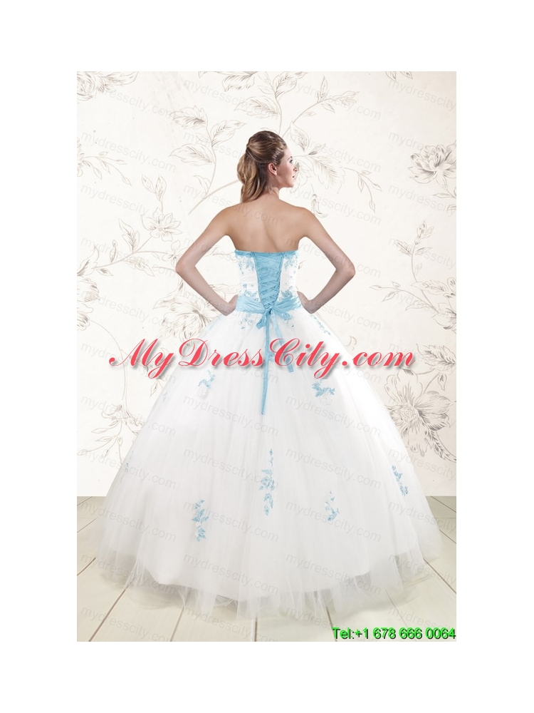 Cheap White Ball Gown Quinceanera Dresses with Appliques and Beading