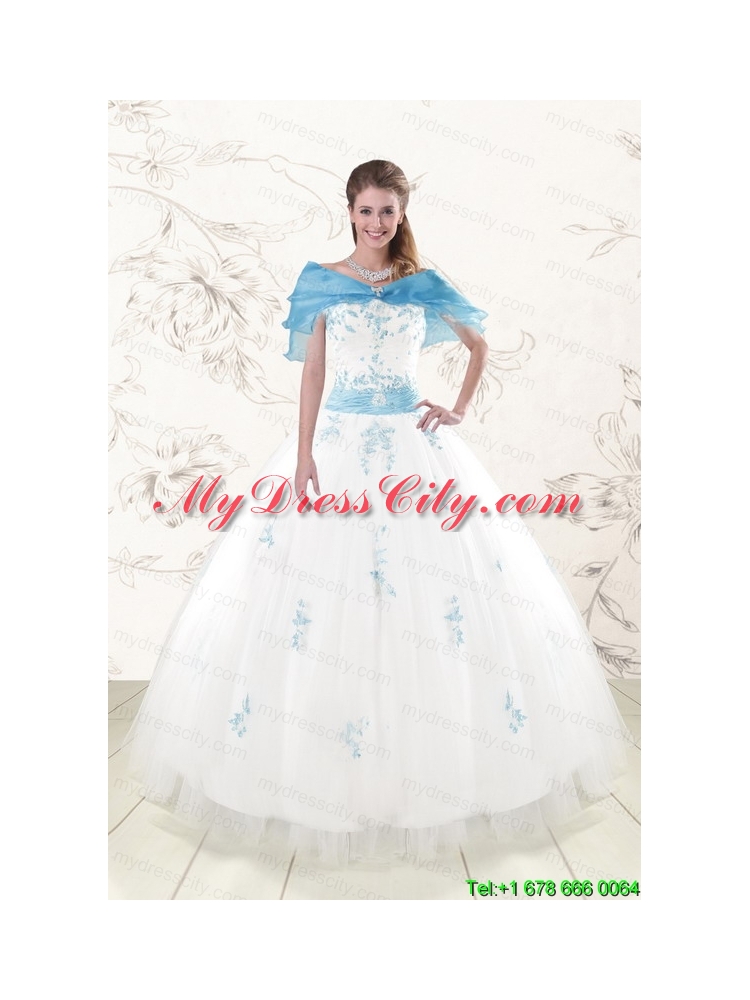 Cheap White Ball Gown Quinceanera Dresses with Appliques and Beading