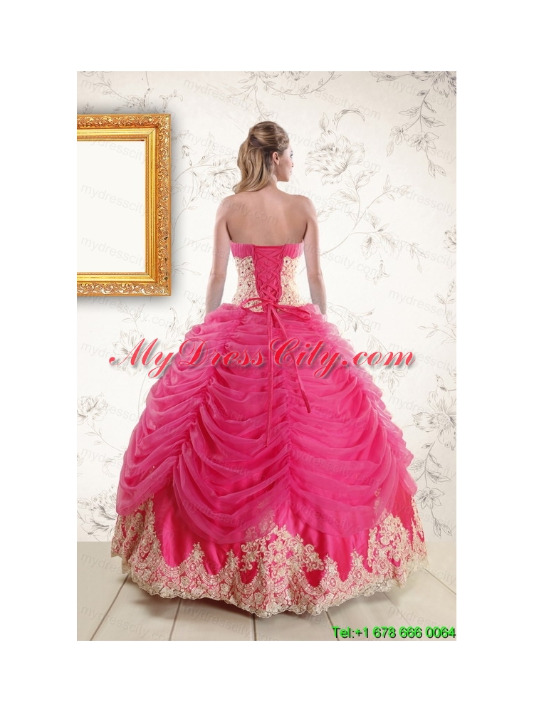 Exquisite Lace Appliques Hot Pink  Quinceanera Gowns for 2015