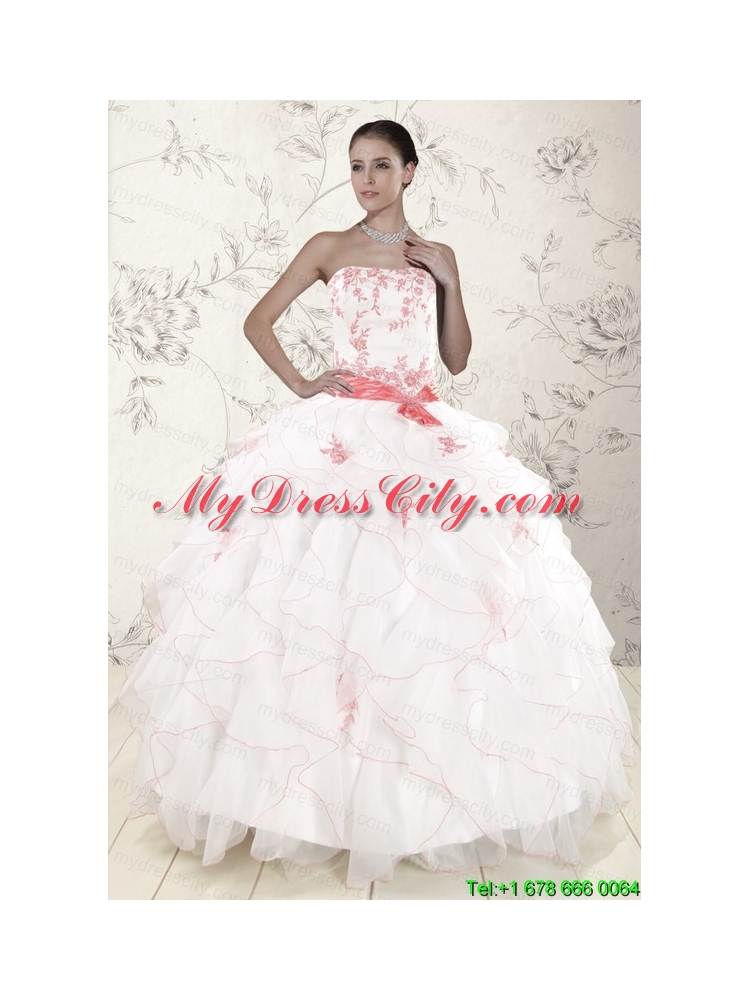 Most Popular White Quinceanera Dresses with Pink Appliques and Ruffles