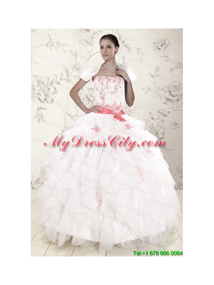 Most Popular White Quinceanera Dresses with Pink Appliques and Ruffles