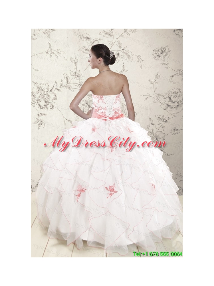 Most Popular White Quinceanera Dresses with Pink Appliques and Ruffles