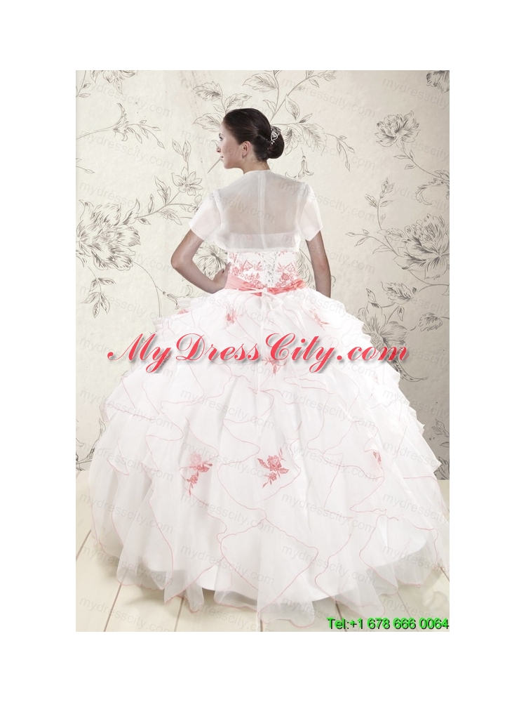 Most Popular White Quinceanera Dresses with Pink Appliques and Ruffles