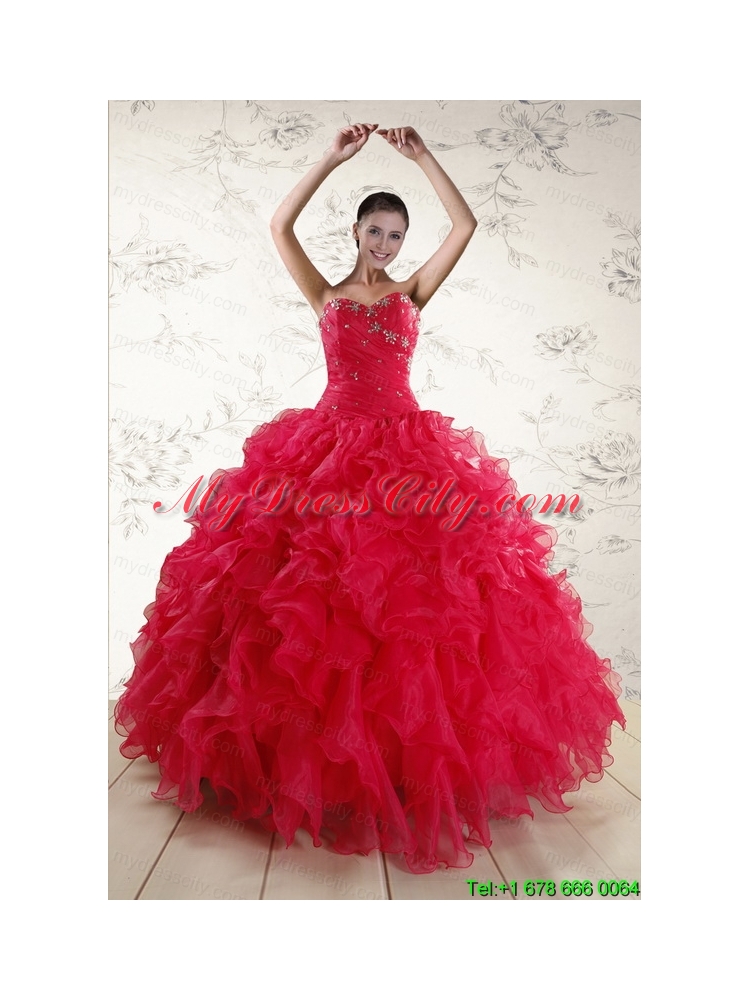 New Style Sweetheart Beading 2015 Quinceanera Dresses in Coral Red