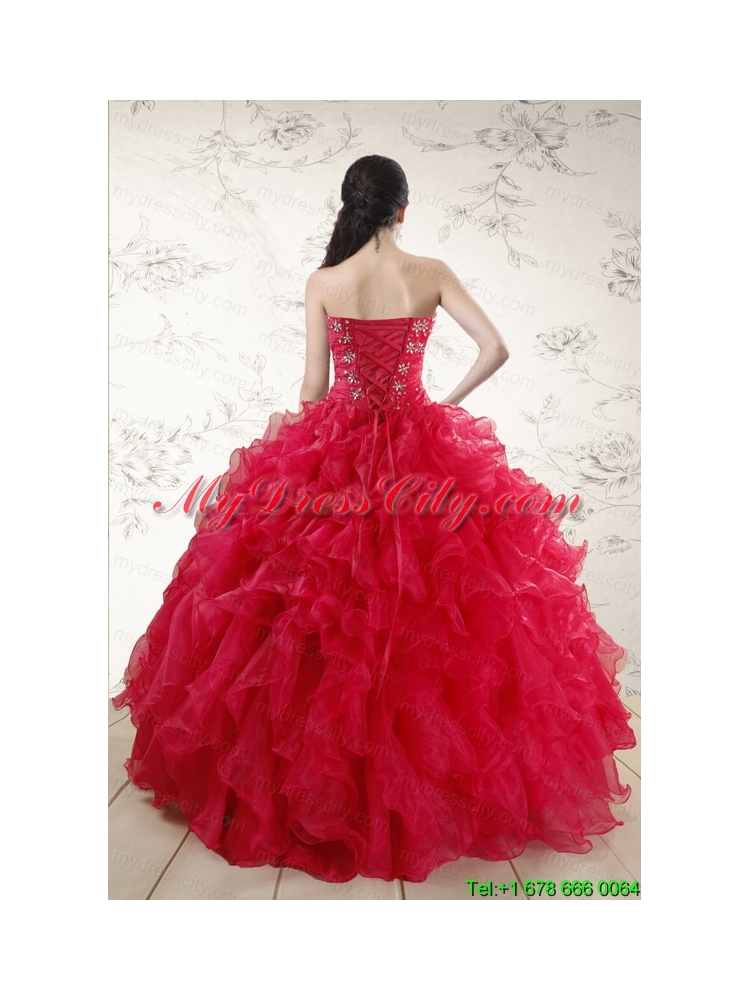 New Style Sweetheart Beading 2015 Quinceanera Dresses in Coral Red