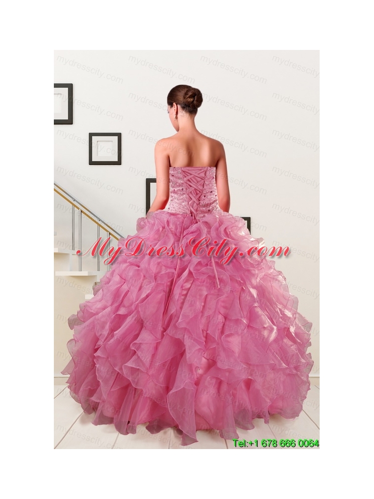 Pink 2015 Pretty Quinceanera Dresses Sweetheart with Ruffles