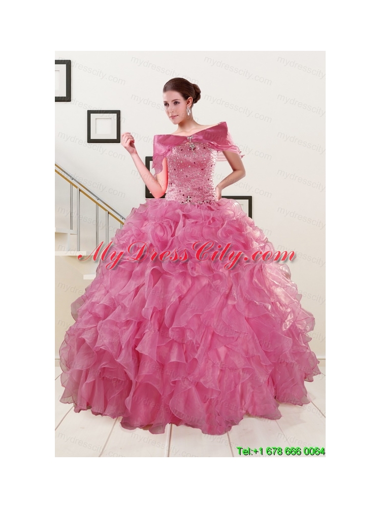 Pink 2015 Pretty Quinceanera Dresses Sweetheart with Ruffles