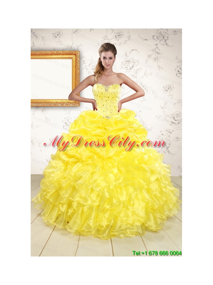 Popular Sweetheart Yellow Quinceanera Dresses with Beading