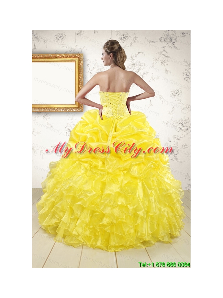 Popular Sweetheart Yellow Quinceanera Dresses with Beading