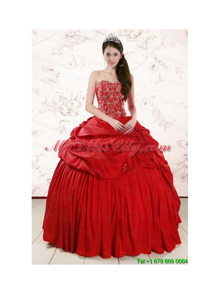 2015 Discount Sweetheart Beading Quinceanera Dresses in Red