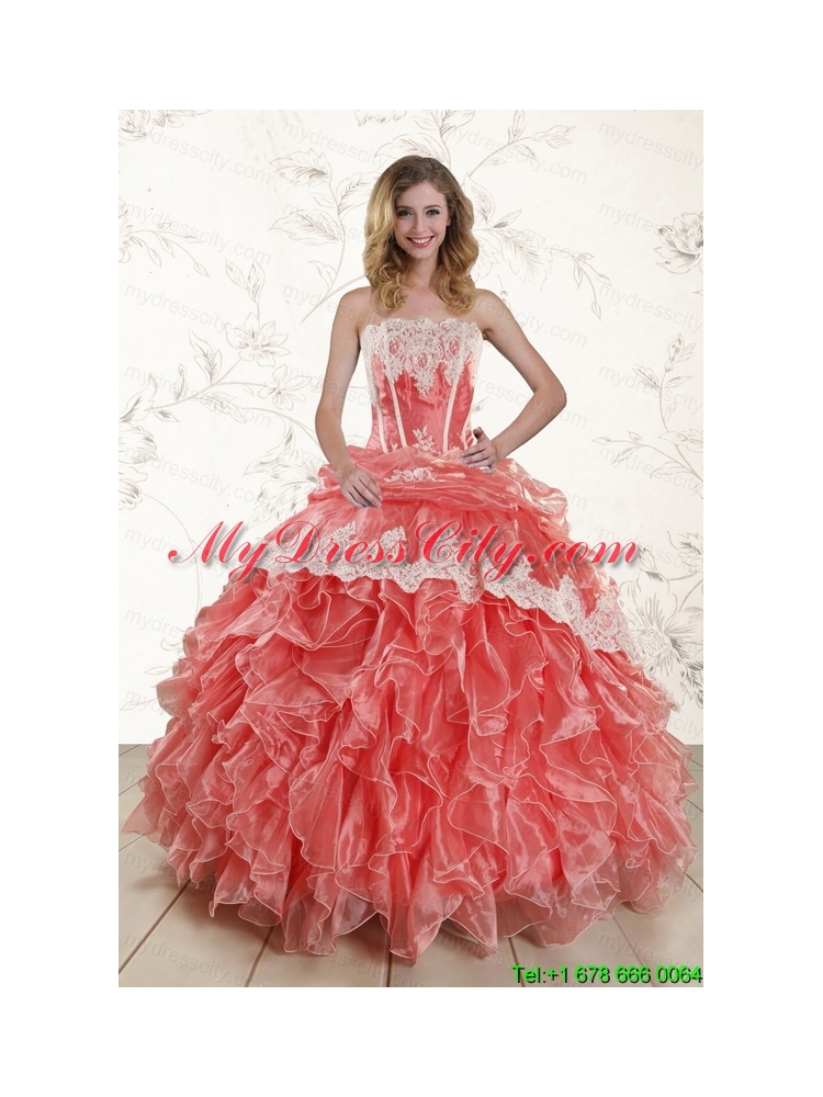 2015 Popular Watermelon Quinceanera Dresses with Strapless