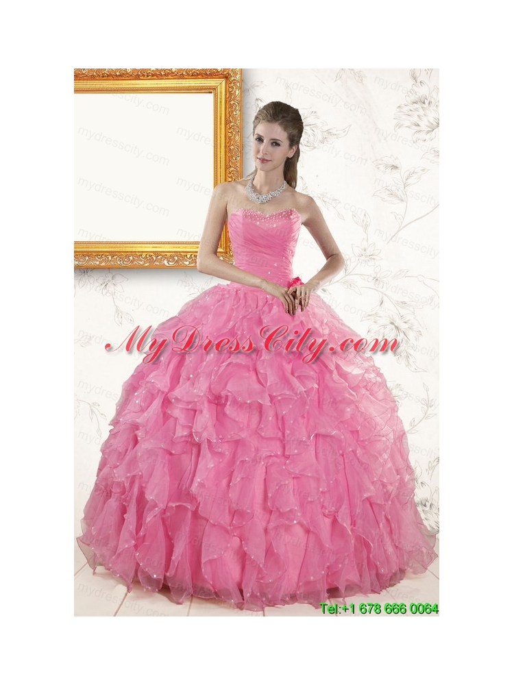 2015 Pretty Sweetheart Beading Baby Pink Quinceanera Dresses