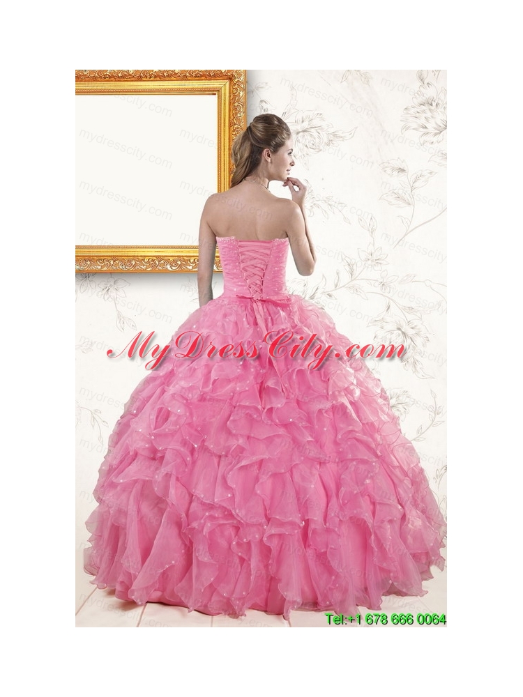 2015 Pretty Sweetheart Beading Baby Pink Quinceanera Dresses