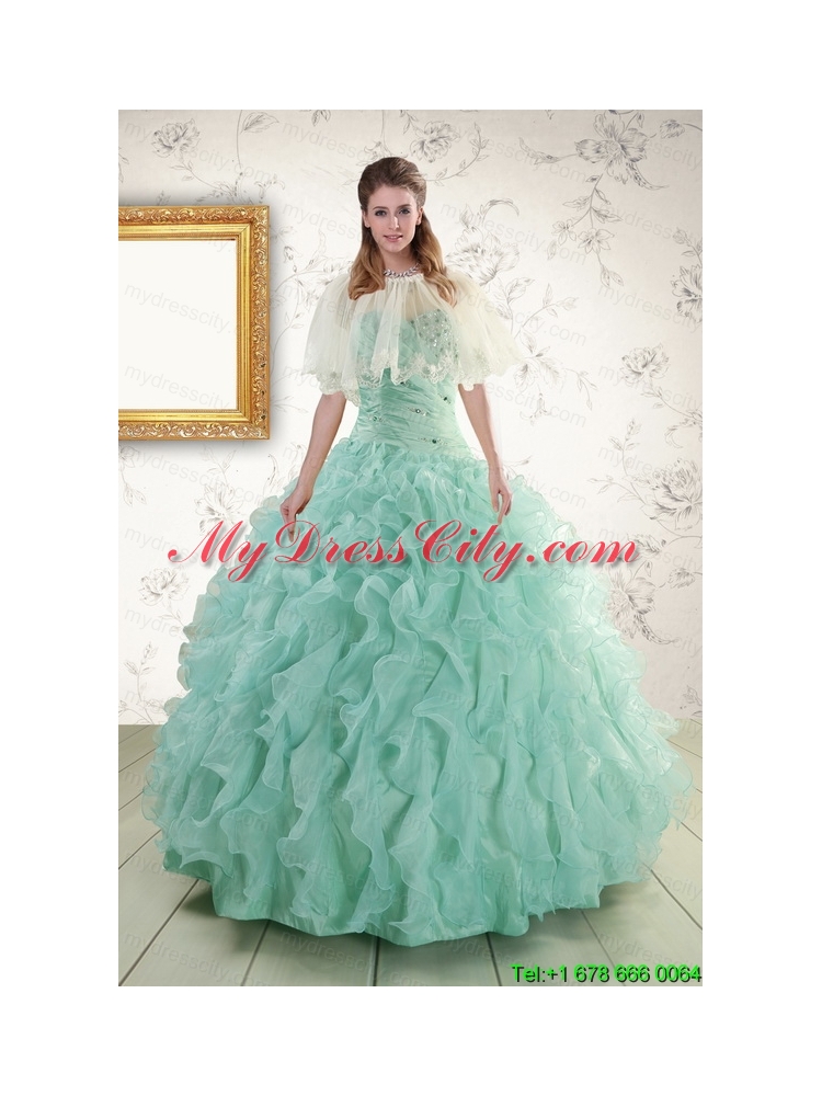 2015 Pretty Sweetheart Beading Quinceanera Dresses in Apple Green