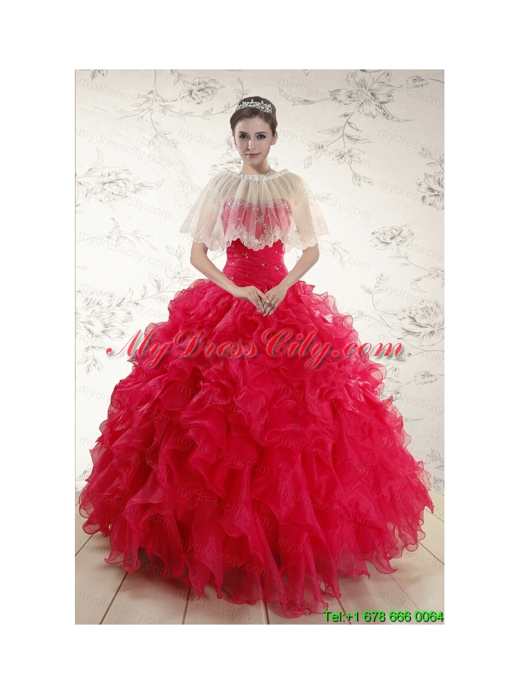 2015 Pretty Sweetheart Beading Quinceanera Dresses in Red