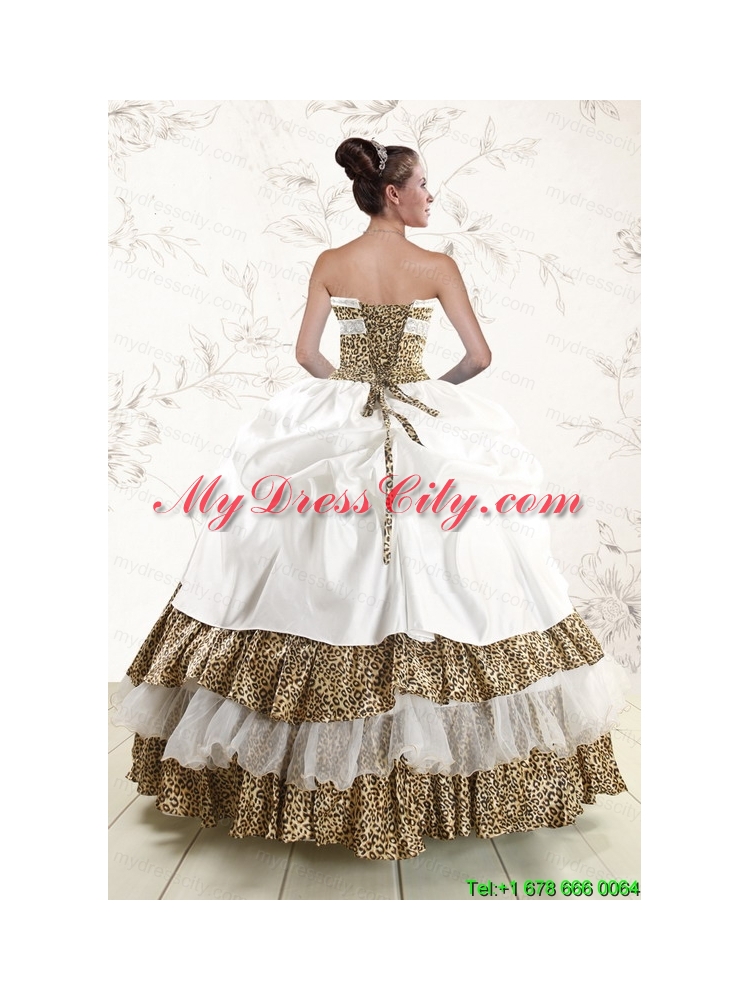 2015 Unique Leopard Quinceanera Dresses with Hand Made Flower