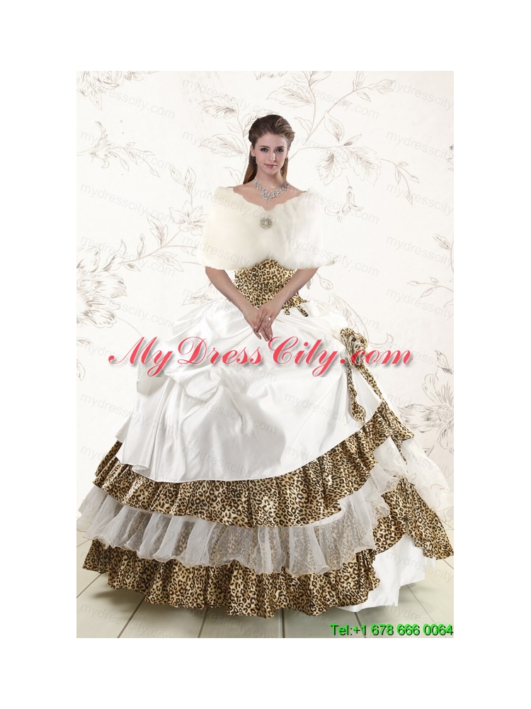 2015 Unique Leopard Quinceanera Dresses with Hand Made Flower