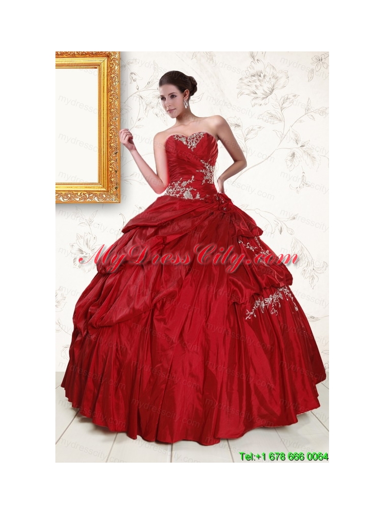 2015 Wine Red Sweetheart Quinceanera Dresses with Embroidery