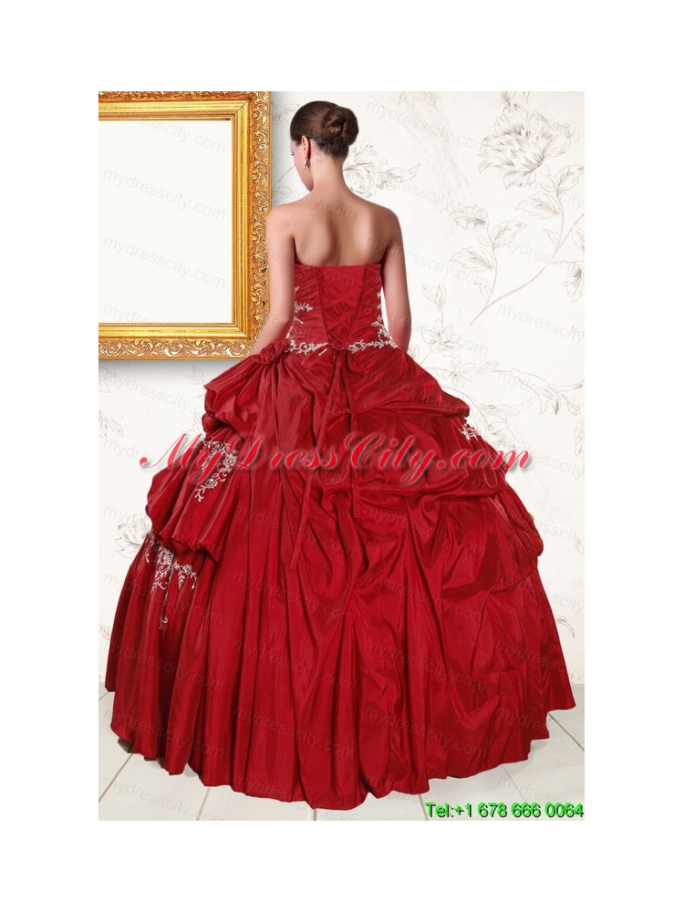 2015 Wine Red Sweetheart Quinceanera Dresses with Embroidery