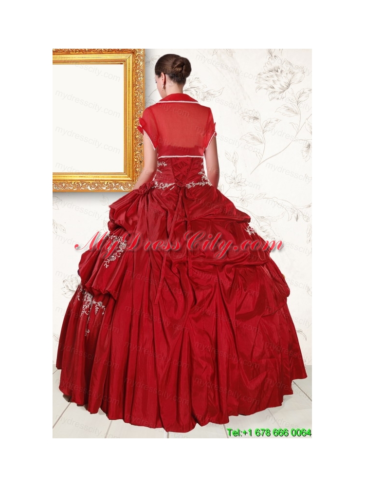 2015 Wine Red Sweetheart Quinceanera Dresses with Embroidery