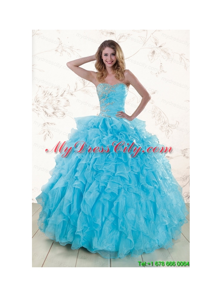 Baby Blue 2015 Prefect Beading and Ruffles Quinceanera Dresses