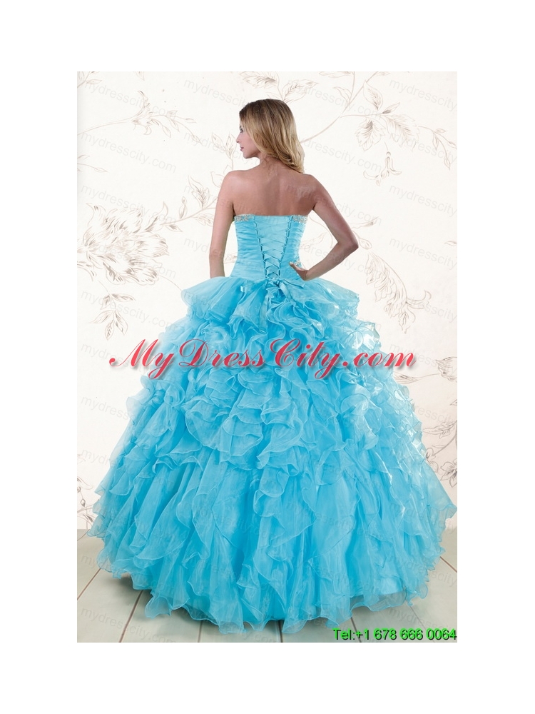 Baby Blue 2015 Prefect Beading and Ruffles Quinceanera Dresses