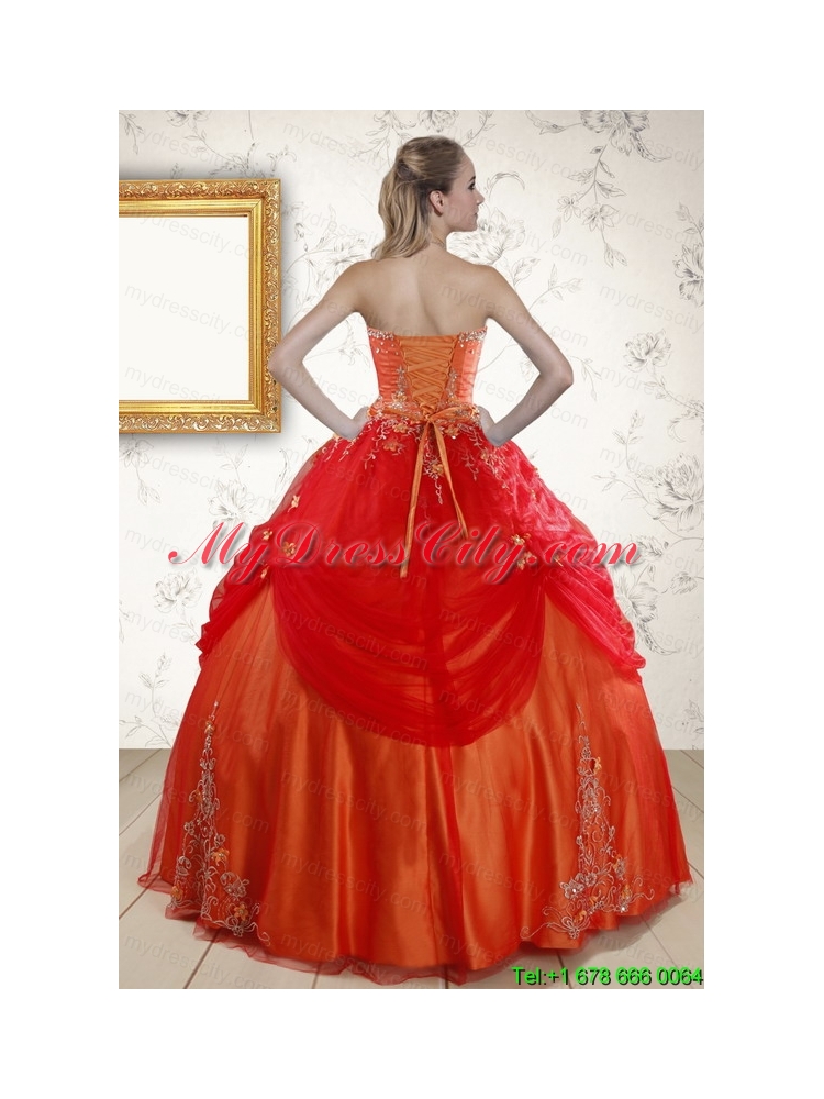 Beautiful Strapless Appliques Sweet 16 Dresses in Orange Red