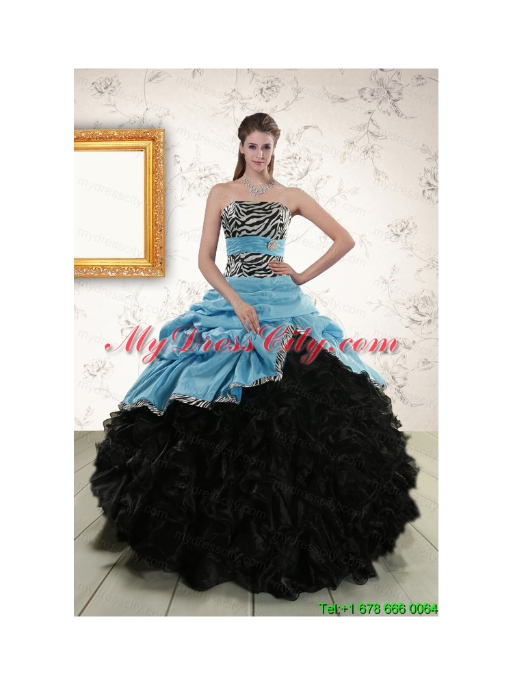 Luxurious Ruffles 2015 Quinceanera Dresses with Zebra and Belt