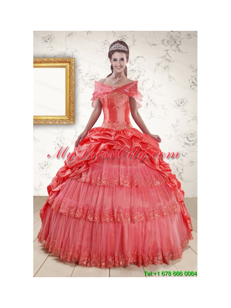 New Style Appliques Quinceanera Dresses in Watermelon