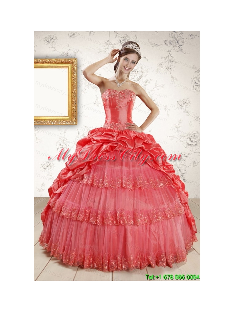 New Style Appliques Quinceanera Dresses in Watermelon