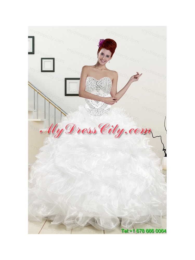 New Sweetheart Sweep Train Beading and Ruffles Quinceanera Dress for 2015