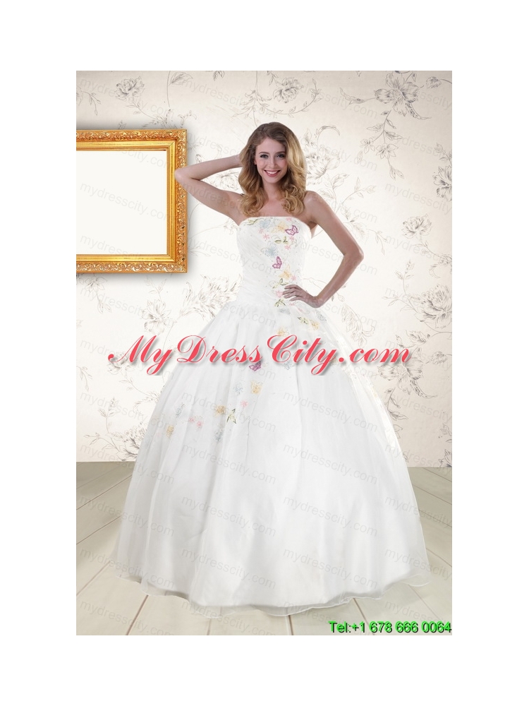 Pretty White Strapless Embroidery 2015 Sweet 16 Dresses