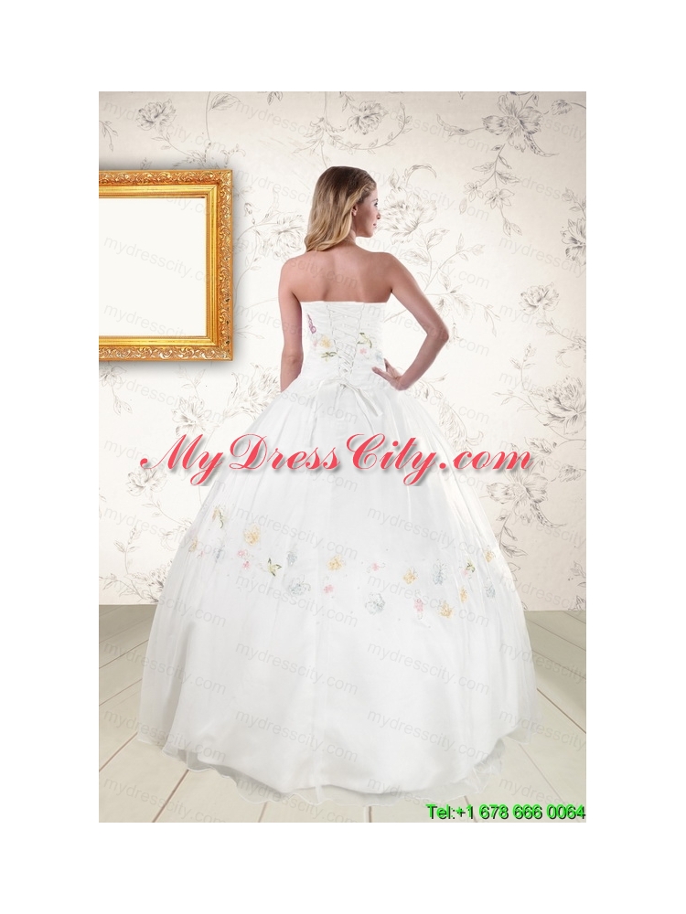 Pretty White Strapless Embroidery 2015 Sweet 16 Dresses