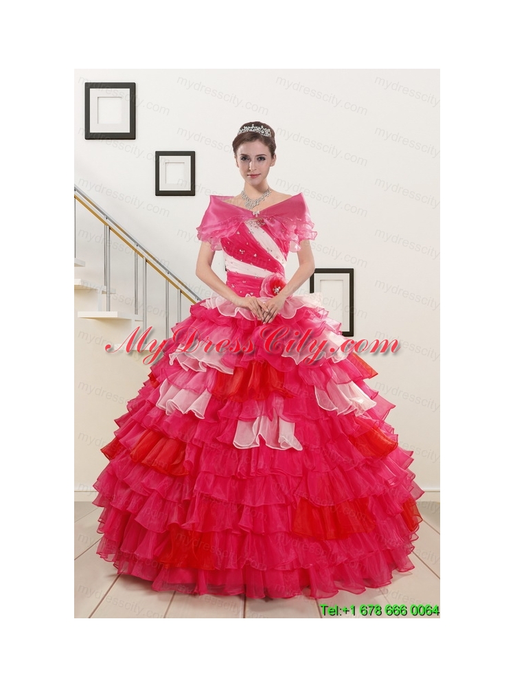 Puffy Beading Quinceanera Dresses with One Shoulder for 2015