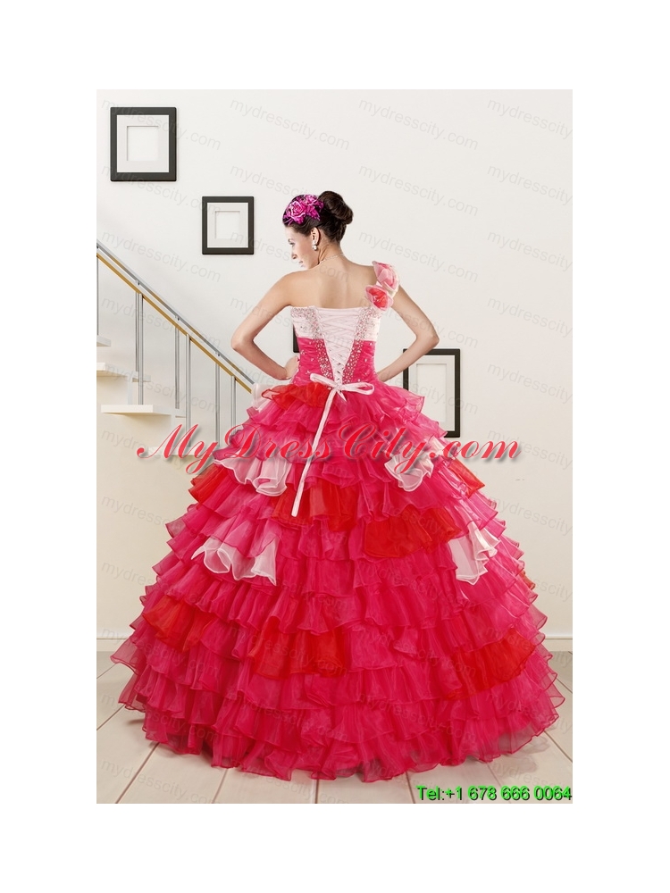 Puffy Beading Quinceanera Dresses with One Shoulder for 2015