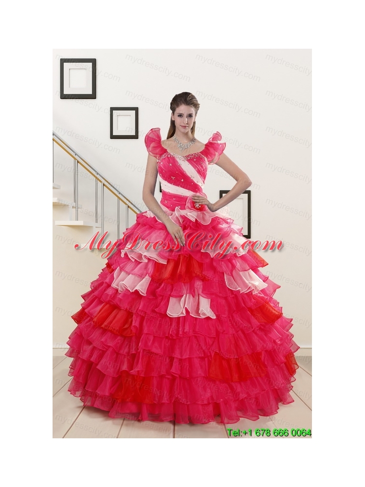 Puffy Beading Quinceanera Dresses with One Shoulder for 2015